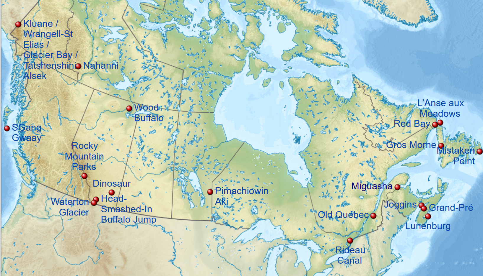 Map Unesco World Heritage Sites Canada