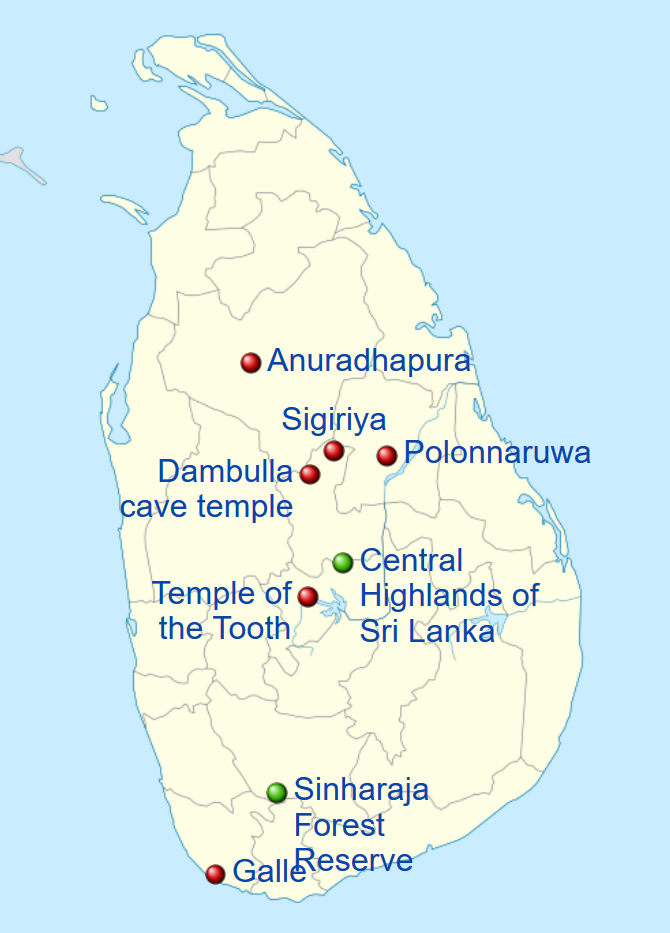 Map Unesco World Heritage Sites Sri Lanka