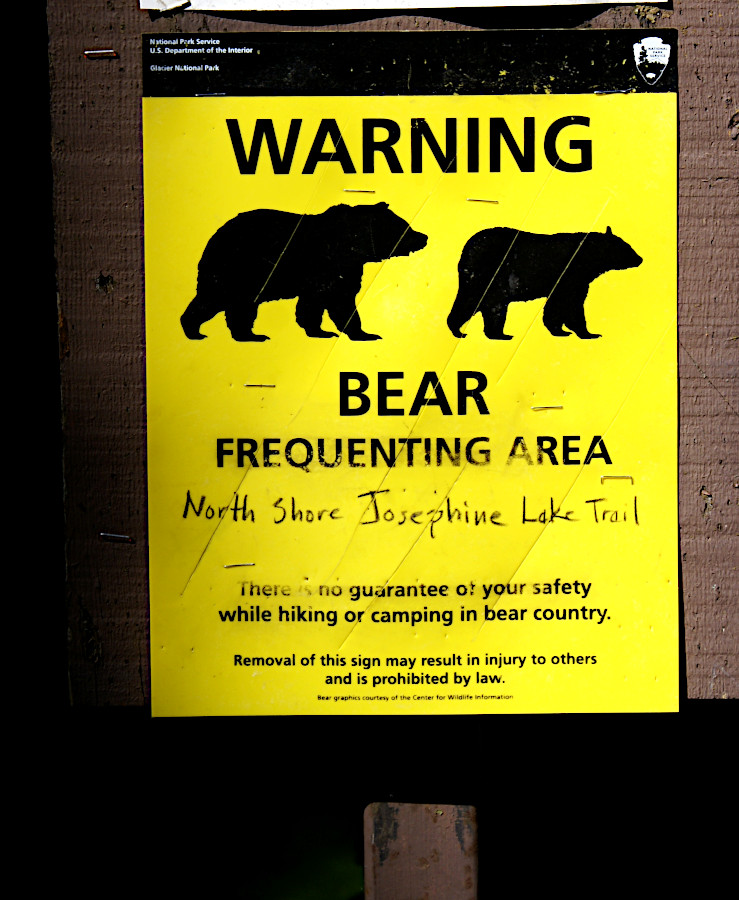 Warning bear frequenting the area, Josephine Lake Trail, Glacier National Park