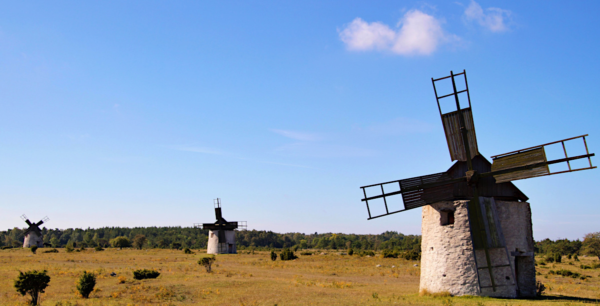 Three windmills at Hundlauser on Gotland