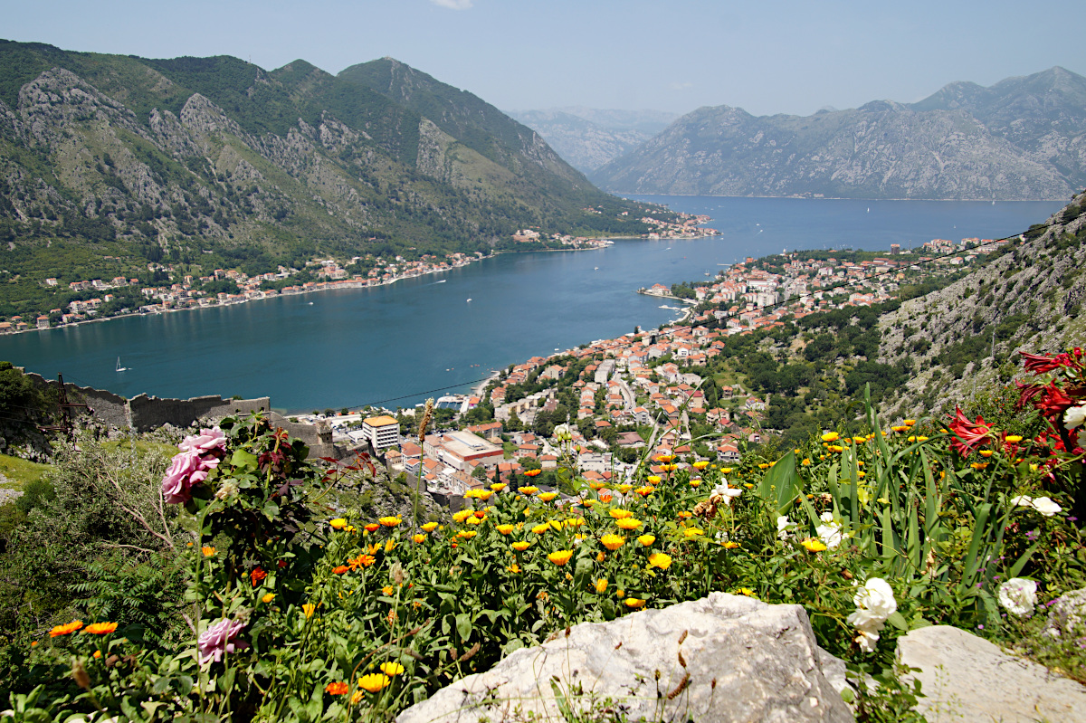 The views from the terrace over the Bay of Kotor