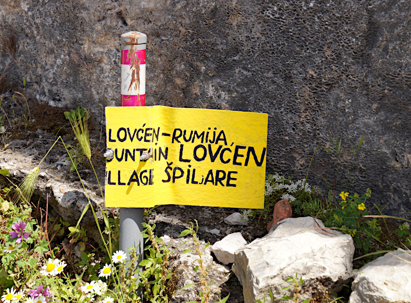 Sign to hiking trail Lovcen and Spiljare