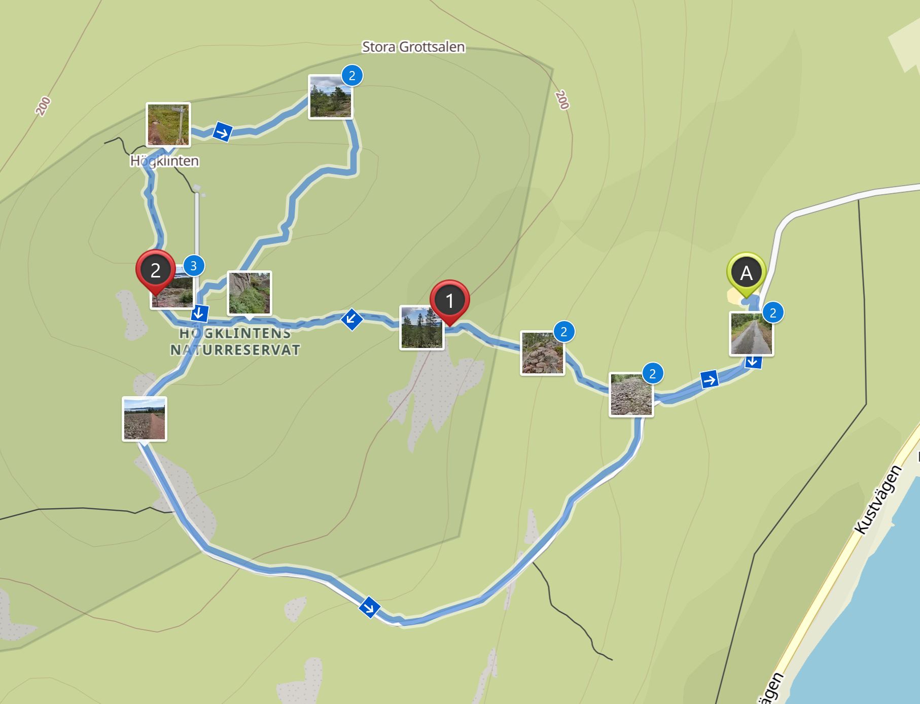 Map Högklinten hike