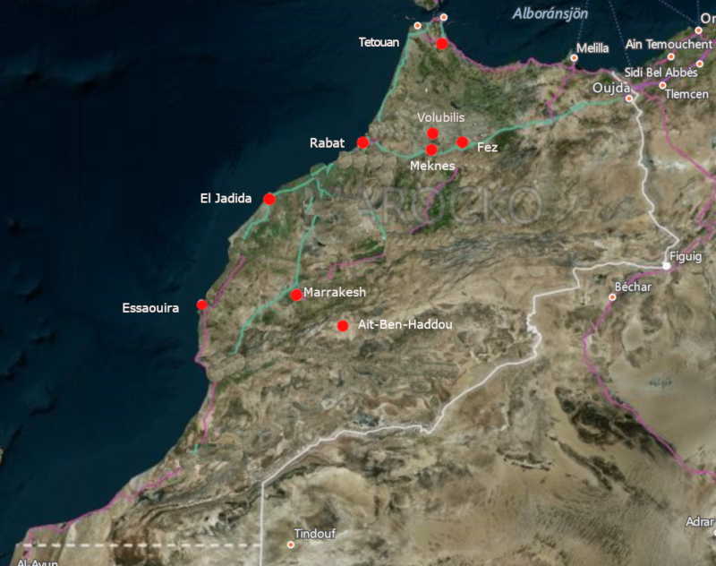 Map Unesco World Heritage Sites in Morocco